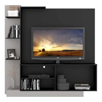 Estante para TV até 55 Multimóveis Denver FG2473 Preta/Lacca Fumê