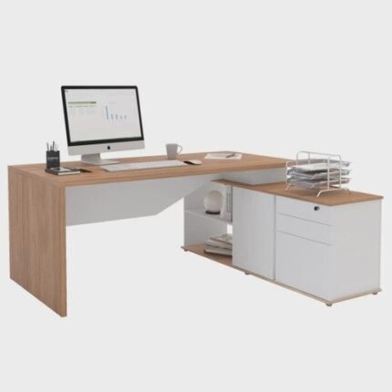 Mesa para Escritório Diretor em L 3 Gavetas 1 Porta Spring Yescasa